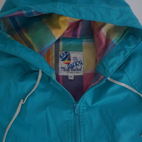 Vintage Misty Harbor Teal Plaid Lined Waterproof Raincoat Jacket M - Picture 11 of 12